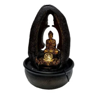 Chronikle Polyresin Golden & Brown Top Buddha Indoor Home Decor Waterfall Fountain with Yellow LED Lights & Speed Controller Pump ( Size: 42 X 25 X 25 CM | Weight: 2535 grm | Color: Golden & Brown )