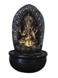 Chronikle Polyresin Brown & Golden Table Top Ganesha Idol Indoor Home Decor Water Fountain with Yellow LED Lights & Speed Controller Pump and Rotating Ball ( Size: 41 x 25 x 25 CM | Weight: 2085 grm )