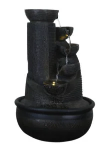 Chronikle Polyresin Black Designer Table Top Indoor 5 Artistic Steps Waterfall Fountain with Yellow LED Lights & Water Flow Controller Pump (Size: 41 x 25 x 25 CM | Weight: 1980 grm | Color: Black)