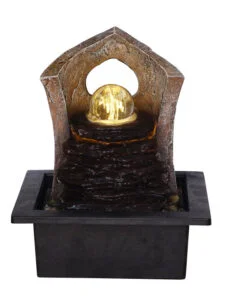 Chronikle Polyresin Table Top Indoor Natural Rock Finish Waterfall Fountain with Yellow LED Lights, Speed Controller Pump & Rotating Ball (Size: 26 x 21 x 18.5 CM |Weight: 1010 grm | Color: Chocolate)