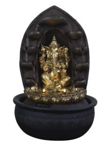 Chronikle Polyresin Brown & Golden Table Top Ganesha Idol Indoor 5 Designer Steps Waterfall Fountain with Yellow LED Lights & Water Flow Controller Pump ( Size: 42 x 25 x 25 CM | Weight: 1850 grm )