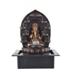 Chronikle Polyresin Brown & Golden Ganesha Idol Table Top Indoor Both Side 5 Steps Waterfall Fountain with Rotating Ball, Yellow LED & Speed Controller Pump (Size: 39 x 29.5 x 22 CM |Weight: 2325 grm)