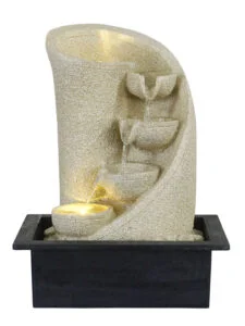 Chronikle Polyresin Table Top Cream Color Indoor Home Decor 3 Designer Steps Waterfall Fountain with Yellow LED Lights & Water Flow Controller Pump (Size: 38 x 29.5 x 22 CM | Weight: 1750 grm)