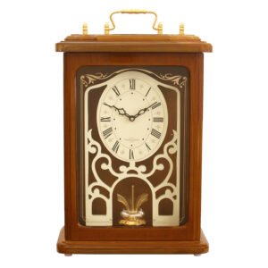 Chronikle Elegant Rectangle Brown Roman Figure Wooden Home Decor Table Clock With Rotating Showpiece ( Size: 24.5 x 13 x 38 CM | Weight: 2215 grm | Color: Brown)