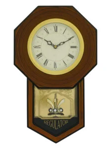 Chronikle Vertical Wooden Brown Analog Home Decor Roman Figure Wall Clock With Striking Movement & Rotating Showpiece ( Size: 23 x 9.5 x 38 CM | Weight: 1245 grm | Color: Brown )