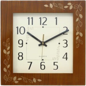 Chronikle Elegant Square Wooden Brown Analog Home Decor Wall Clock With Sweep Movement ( Size: 33 x 4.5 X 33 CM | Weight: 1325 grm | Color: Brown )