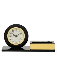 Chronikle Decorative Wooden Black Analog Home Decor Table Clock With Pen Stand ( Size: 27 x 7.5 x 13.5 CM | Weight: 490 grm | Color: Black )