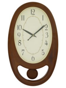 Chronikle Elegant Plastic Oval Analog Golden & Brown Home Decor Full Figure Pendulum Wall Clock With Striking Movement ( Size: 24 x 5.5 x 40 CM | Weight: 705 grm | Color: Golden & Brown )