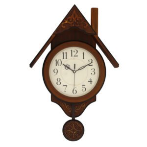 Chronikle Elegant Hut Design Wooden Brown Analog Home Decor Pendulum Wall Clock With Sweep Movement ( Size: 30.5 x 7.5 x 47.5 CM | Weight: 1170 grm | Color: Brown )