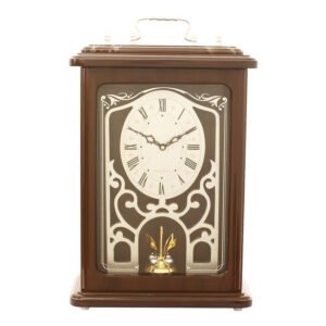 Chronikle Elegant Rectangle Wallnut Roman Figure Wooden Home Decor Table Clock With Rotating Showpiece ( Size: 24.5 x 13 x 38 CM | Weight: 2215 grm | Color: Wallnut )