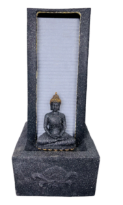 Chronikle Polyresin Grey Table Top Meditating Buddha Indoor Home Decor Waterfall Fountain with White LED Lights & Speed Controller Pump ( Size: 31.5 x 33.5 x 73.5 CM | Color: Grey | Weight: 3980 grm)