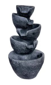 Chronikle Grey Designer Table Top Indoor Water Fountain with 4 Steps Waterfall, LED Lights & Water Flow Controller Pump ( Size: 35.5 x 43 x 71 CM | Weight: 4010 grm | Color: Grey )