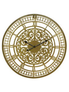Chronikle Designer Round Brass Color Analog Metal Home Black Needle Roman Figure Wall Clock With Non-Ticking Movement ( Size: 45 x 1 x 45 CM | Weight: 1380 grm | Color: Brass )