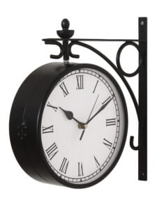 Chronikle Antique Metal Black Double Sided Roman Numerals Station Hanging 8" Wall Clock With Non-Ticking Movement ( Size: 28 x 7 x 30 CM | Weight: 2820 grm | Color: Black )