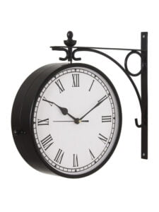 Chronikle Antique Metal Roman Numerals Double Sided Black Station Hanging 10" Wall Clock With Non- Sticking Movement ( Size: 36 x 8 x 36 CM | Weight: 3580 grm | Color: Black )