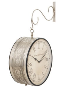 Chronikle Antique Metal Silver Color Double Sided Roman & Full Figure Home Decor Railway/Metro Station Hanging 12" Wall Clock ( Size: 42 x 15 x 51 CM | Weight: 1830 grm | Color: Silver )