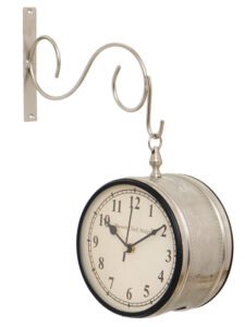 Chronikle Antique Metal Silver Color Double Sided Roman & Full Figure Home Decor Railway/Metro Station Hanging 6" Wall Clock ( Size: 28 x 10.5 x 36 CM | Weight: 795 grm | Color: Silver )