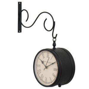 Chronikle Antique Metal Black Double Sided Roman & Full Figure Home Decor Railway/Metro Station Hanging 8" Wall Clock ( Size: 30.5 x 12 x 41 CM | Weight: 1090 grm | Color: Black )