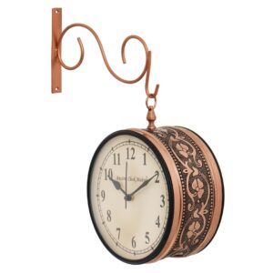 Chronikle Antique Metal Copper Color Double Sided Roman & Full Figure Home Decor Railway/Metro Station Hanging 8" Wall Clock ( Size: 30.5 x 12 x 41 CM | Weight: 1090 grm | Color: Copper )
