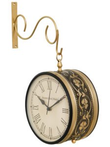Chronikle Antique Metal Golden Color Double Sided Roman & Full Figure Home Decor Railway/Metro Station Hanging 8" Wall Clock ( Size: 30.5 x 12 x 41 CM | Weight: 1090 grm | Color: Golden )