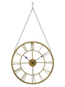 Chronikle Decorative Round Golden Analog Metal Black Needle Hanging Roman Figure Wall Clock With Non-Ticking Movement ( Size: 46 x 2 x 87 CM | Weight: 1170 grm | Color: Golden )