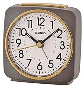 Seiko Classic Square Grey Plastic Alarm Analog Table Clock With Sweep Movement ( Size: 9.5 x 5 x 10 CM | Weight: 110 grm | Color: Grey )