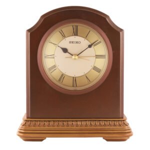 Seiko Designer Brown Wooden Roman Figure Alarm Table Clock With Sweep Movement ( Size: 14.2 x 5.8 x 16.4 CM | Weight: 1500 grm | Color: Brown )
