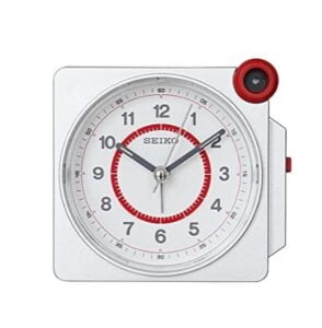 Seiko Classic Square White Plastic Analog Alarm Table Clock ( Size: 9.2 x 5.8 x 8.6 CM | Weight: 150 grm | Color: White )