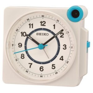 Seiko Elegant Square White Plastic Analog Alarm Table Clock ( Size: 9.2 x 5.8 x 8.6 CM | Weight: 150 grm | Color: White )