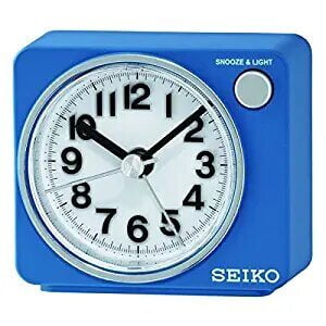 Seiko Classic Blue Square Plastic Analog Beep Alarm Table Clock with Sweep Movement ( Size: 7.4 x 5.4 x 6.4 CM | Weight: 100 grm | Color: Blue )
