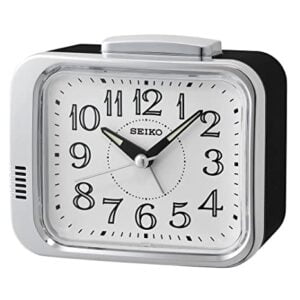 Seiko Elegant Rectangular Black Plastic Analog Alarm Table Clock ( Size: 10.9 x 6.5 x 8.8 CM | Weight: 250 grm | Color: Black )