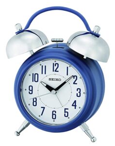 Seiko Elegant Round White and Blue Plastic Analog Alarm Table Clock With Sweep Movement ( Size: 14.2 x 6.8 x 18.3 CM | Weight: 370 grm | Color: White & Blue )