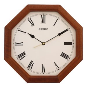 Seiko Elegant Octagon Roman Figure Brown Analog Wooden Home Decor Wall Clock ( Size: 32 x 4 x 32 CM | Weight: 870 grm | Color: Brown )