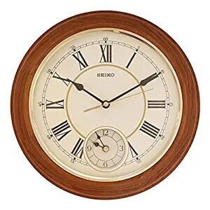 Seiko Elegant Round Brown Wooden Analog Home Decor Roman Numerals Wall Clock ( Size: 30.4 x 30.4 x 5.8 CM | Weight: 1080 grm | Color: Brown )