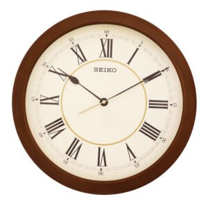 Seiko Unique Round Brown Analog Wooden Roman Figure Home Decor Wall Clock with Sweep Movement ( Size: 41 x 5 x 41 CM | Weight: 1430 grm | Color: Brown)