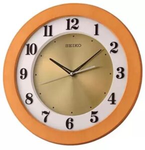 Seiko Decorative Round Analog Orange Wooden Full Figure Home Decor Wall Clock ( Size: 35.7 x 4.8 x 35.7 CM | Weight: 1220 grm | Color: Orange )
