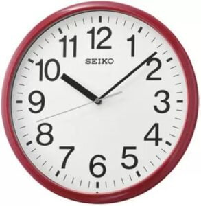 Seiko Elegant Round Analog Red Plastic Full Figure Home Decor Wall Clock With Sweep Movement ( Size: 30.5 x 4.6 x 30.5 CM | Weight: 660 grm | Color: Red )
