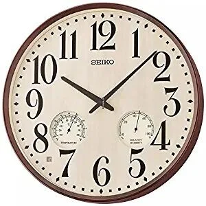 Seiko Elegant Round Brown Plastic Analog Home Decor Full Figure Wall Clock with Thermometer & Hygrometer ( Size: 42.2 x 7 x 42.2 CM | Weight: 2100 grm | Color: Brown )