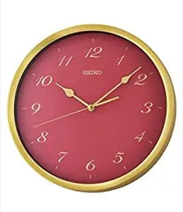 Seiko Elegant Round Brown Plastic Case Analog Home Decor Full Figure Wall Clock with Red Dial ( Size: 30 x 4.5 x 30 CM | Weight: 860 grm | Color: Brown )