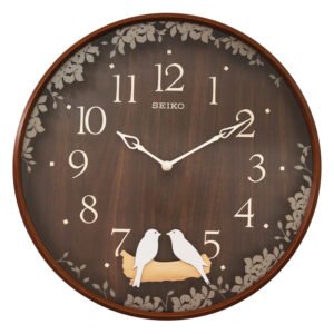 Seiko Classic Round Brown Analog Plastic Full Figure Bird Print Dial Home Decor Wall Clock ( Size: 33 x 6.7 x 33 CM | Weight: 1000 grm | Color: Brown )