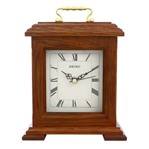 Seiko Decorative Rectangular Brown Wooden Analog Roman Figure Table Clock With Handle ( Size: 19 x 10.8 x 23.5 CM | Weight: 870 grm | Color: Brown )