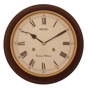 Seiko Elegant Round Roman Figure Brown Analog Wooden Home Decor Wall Clock ( Size: 31.4 x 6.1 x 31.4 CM | Weight: 1250 grm | Color: Brown )