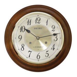 Seiko Decorative Round Analog Brown Wooden Full Figure Home Decor Wall Clock ( Size: 31.4 x 7.2 x 31.4 CM | Weight: 1570 grm | Color: Brown )