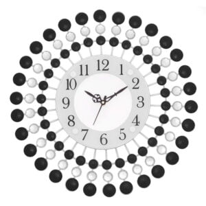 Chronikle Beautiful Decorative Floral Design Crystal Round Diamond Studded Home / Office Decor Analog Metal Wall Clock With Sweep Movement ( Size: 37 x 5 x 37 CM | Color: Black | Weight: 830 grm )