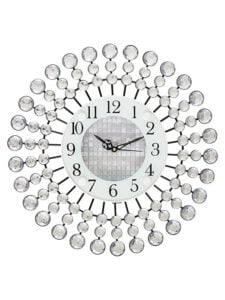 Chronikle Beautiful Floral Design Decorative Round Diamond Studded Home/Office Decor Crystal Metal Analog Wall Clock With Sweep Movement ( Size: 37 x 5 x 37 CM | Color: Silver | Weight: 830 grm )