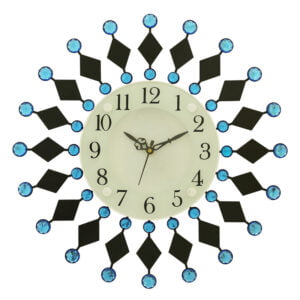 Chronikle Beautiful Decorative Floral Design Round Analog Diamond Studded Home/Office Decor Metal Crystal Wall Clock With Sweep Movement (Size: 37 x 5 x 37 CM | Color: Blue & Black | Weight: 615 grm)